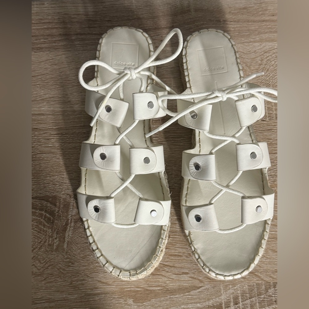 Dolce Vita Women 10 Vana Off White Leather Flat Espadrille Slides Sandals - Picture 6 of 11